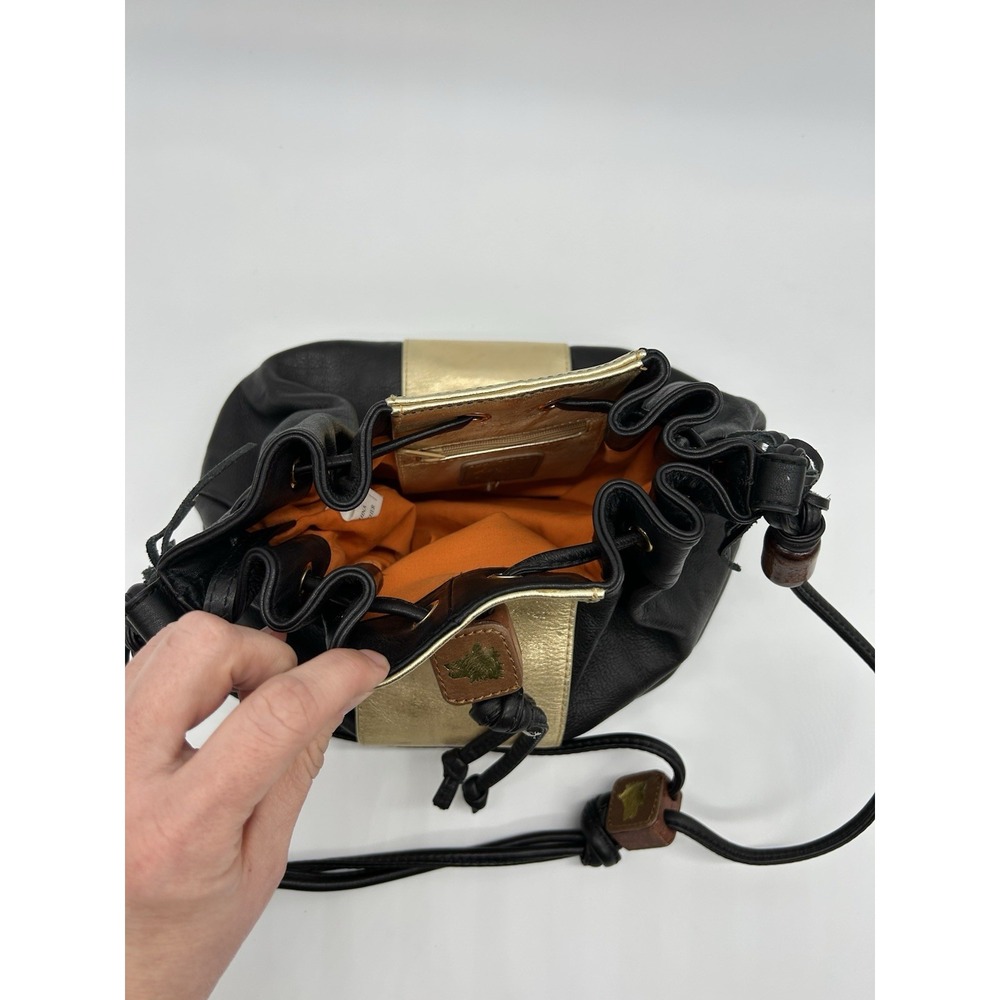 LouLou De la Falaise Vintage Black leather shoulder bag Wooden Accents - Picture 3 of 10